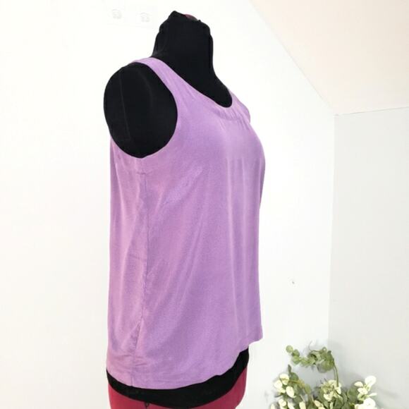 Linda Allard for Ellen Tracy Silk Purple and Micro Gold Print Tank Top Blouse 6 - Picture 2 of 8
